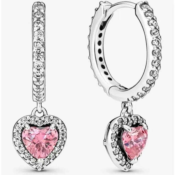 Halo en forma de corazón y anillo de plata con pendientes, brillante 291445   C01 - 1