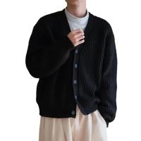Cárdigan de invierno y otoño para hombre, suéter grueso de un solo pecho con cuello en V y botones, chaqueta de punto, suéter elástico de color sólido - details 5