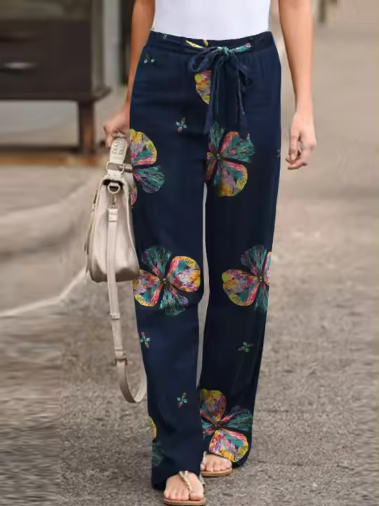 Nuevos Pantalones De Pierna Ancha De Algodón Y Lino Con Cintura Alta Y Estampado Casual Y Cómodo Para Mujer Talla Grande Verano - 1