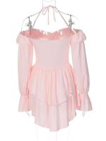 Vestido Mini de Verano 2024 Sexy Elegante con Mangas de Flecos Color Puro Sin Lazos - details 3