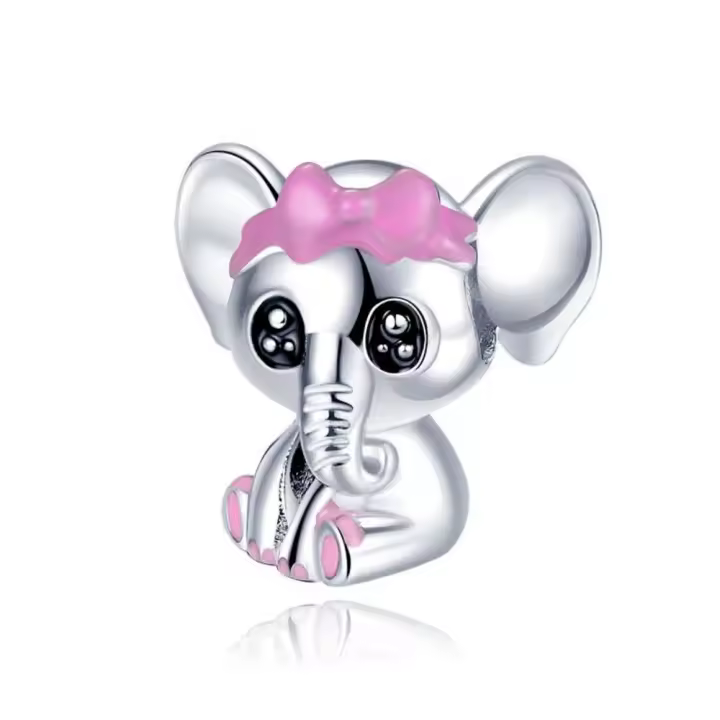 Pulsera de plata de ley 925 con colgante de lazo Moe elefante para mujer, collar con cuentas, nuevo regalo 2024 - 1