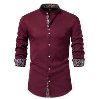 Camisas de vestir con cuello Henry para hombre, camisa de manga larga con contraste informal, esmoquin de negocios para boda y oficina, nueva moda - details 1