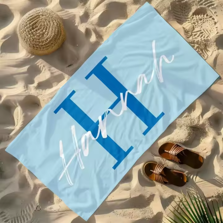 Toalla de piscina con monograma personalizado de gran tamaño con nombre personalizado, playa exclusiva para niños, regalo de vacaciones, toalla de picnic - 1