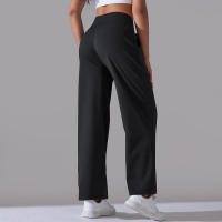Pantalones de oficina sueltos de cintura alta informales de pierna ancha para mujer, pantalones de baile - details 15