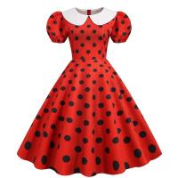 Elegante Vestido de Verano Manga Corta con Volantes Cuello Peter Pan Vintage A-e Midi Largo - details 18