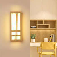 Lámpara de pared Rectangular de madera, candelabros LED japoneses de madera maciza, Art Deco para dormitorio y sala de estar - details 2