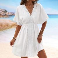 Túnica de manga corta con cuello de pico para mujer, vestido playero para cubrir, ropa de playa, novedad de 2025 - details 1