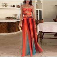 Vestido largo elegante con estampado degradado para mujer, vestido sin tirantes con agujeros y cintura alta, bata A e para mujer, moda Primavera 2025, vestidos elegantes para mujer - details 4