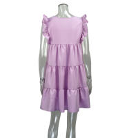 Falda larga plisada para mujer, manga de hoja de loto, cuello redondo, color sólido, lindo vestido de verano, nuevo - details 13