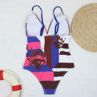 Bañador estampado de flores para mujer, traje de baño de 1 pieza Sexy, cerrado, azul, Push up, Vintage, para playa y piscina - details 4