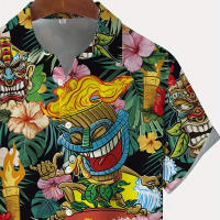 Camisa Vintage para hombre con estampado de diseño Maya, camisa hawaiana de manga corta con solapa informal para exteriores, ropa holgada de calle - details 5