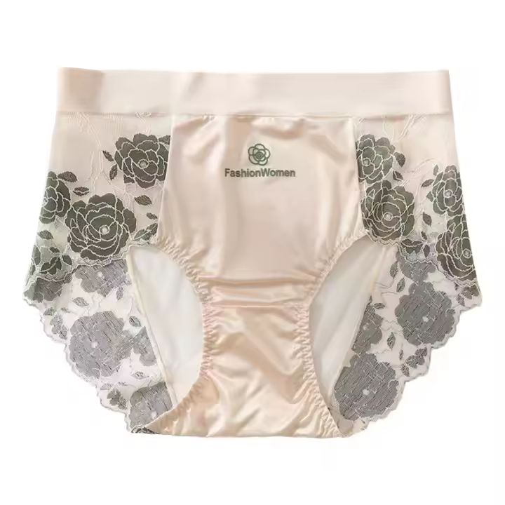 Bragas de flores de encaje dulce a la moda, calzoncillos de satén de retales transparentes, calzoncillos de cintura media con entrepierna de algodón de malla para uso diario - 1