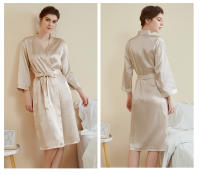 Pijamas de satén para el hogar para mujer, primavera y verano, mangas de nueve cuartos de lujo ligero, camisón largo y fresco, albornoz, ropa de estar, vestido sexy, buen sueño - details 17