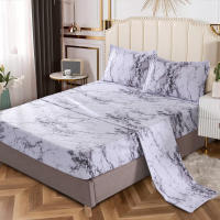 Juego de Ropa de Cama de Mármol 4 Sábanas Bajadoras de 90g (1 Sábana Encimera + 1 Sábana Bajadora + 2 Fundas de Almohada) - details 0