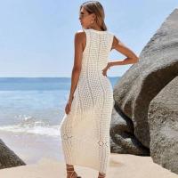 Vestido de blusa de bikini de chaleco largo hueco de punto de color sólido de ropa de playa para mujer - details 20