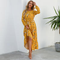2024 mujeres Maxi vestido Casual de manga larga de cintura alta playa Mujer vestidos de gasa vestidos florales Mujer nuevo - details 14