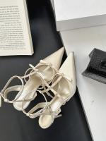 Sandalias Platas de Tacón Alto para Mujer Punta Afilada Francesa Diseño de Bolsa de lazo Viento de Cabeza Moda de Alta Noche - details 33