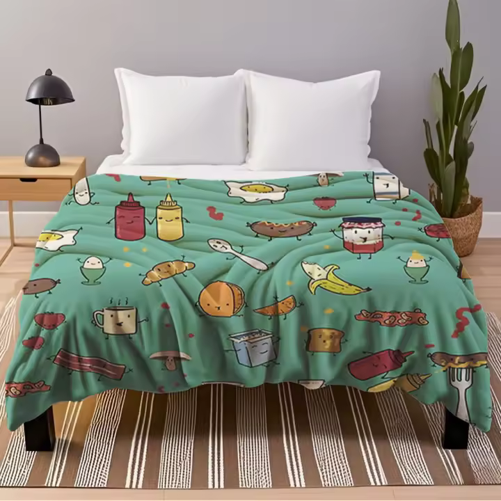 Manta de Franela de Diseño Nórdico Cubierta de Cama de Jardín Azul sin Desprendimiento para Hogares de Airbnb y Oficinas - 1