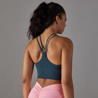 Hamidou-Sujetador de gimnasio Sexy para mujer, Top de hilo, informal, a rayas, sin costuras, de punto, a la moda - details 23