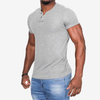 Camiseta de manga corta Henley para hombre, ropa informal de algodón, M-6XL, azul marino, gris claro, paquete de 2 - details 4