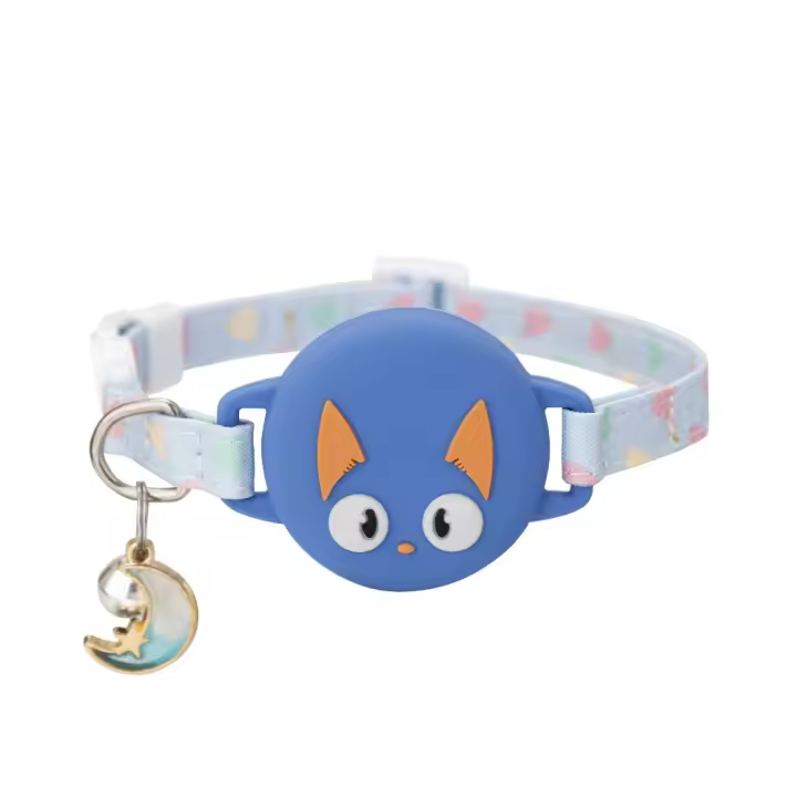 Collar de posicionamiento de gato con efecto luminoso, hebilla de seguridad, patrón de gato, rastreador de ubicación de gato, cubierta protectora de silicona - 1