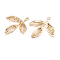Colgantes de hojas de árbol de latón de Color dorado de 18K, accesorios para collar y pendientes, joyería Diy de alta calidad - details 1