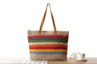 Bolso informal con rayas de contraste de arcoíris para mujer, tejido de hierba de un hombro, playa, bosque, serie, nuevo - details 0