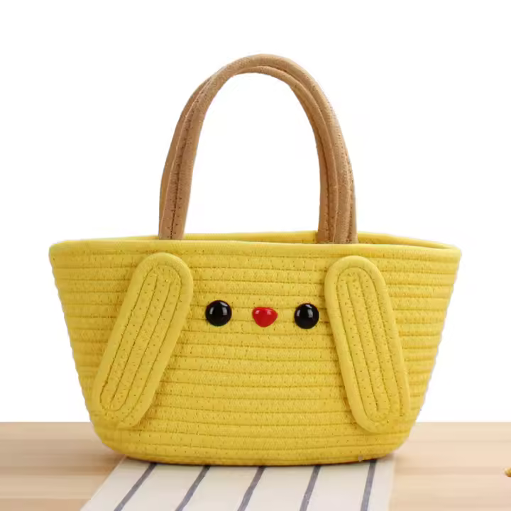 Bolsa de Almacenamiento Tejida de Hilo de Algodón Hecha a Mano Versátil para Festival de Bodas, Vacaciones en la Playa Bolsa de Mano con Asa Superior - 1
