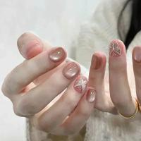 24pcs Uñas Postizas Almendro Rosa Y Nude Para Mujeres Y Niñas Decoración De Uñas Con Lazo Falso De Resina Artículos De Manicura - details 8