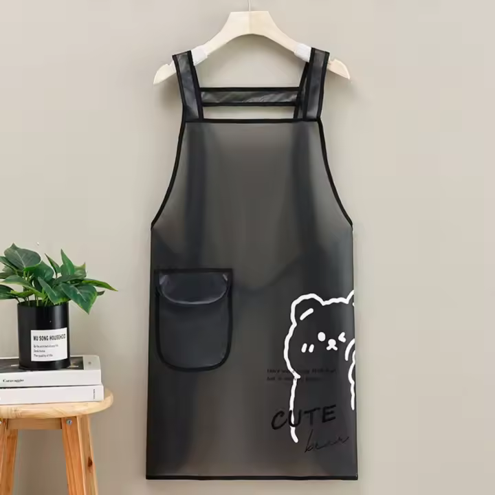 Delantal de cocina de TPU impermeable con bonitos osos de dibujos animados, delantal de trabajo a prueba de suciedad, delantales de limpieza resistentes al aceite para el hogar - 1