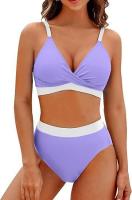 Traje de baño de dos piezas con bloques de color para mujer Bikini sexy con control de barriga y cintura - details 23