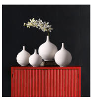 Jarrón de cerámica blanco nórdico, circular de boca fina, arreglo de sala de estar, decoración de flores secas, arte estilo wabi sabi - details 7