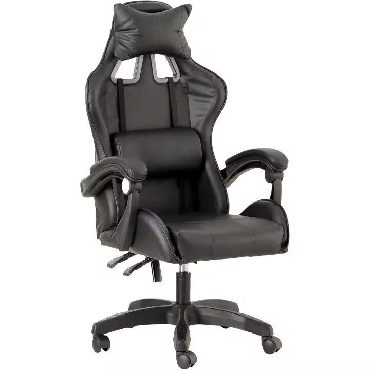 Silla De Gaming Color Negro, Silla Ergonómica de Oficina con Respaldo Regulable de 90 °   a 120 ° , con Reposacabezas, reposabrazos y Soporte Lumbar. Rotación omnidireccional de 360 ° - 1