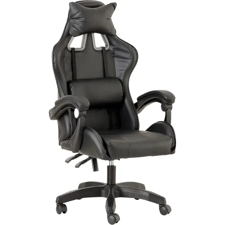Silla De Gaming Color Negro, Silla Ergonómica de Oficina con Respaldo Regulable de 90 °   a 120 ° , con Reposacabezas, reposabrazos y Soporte Lumbar. Rotación omnidireccional de 360 ° - 1