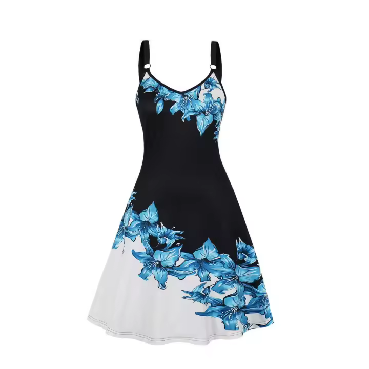 Vestido de Verano Estampado de Mariposa Talla Grande, Ajuste Adelgazante, Sin Mangas, Sin Espalda, Vestido de Línea A - 1