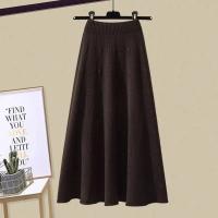 Faldas largas tejidas de otoño e invierno para mujer, falda elegante de cintura alta de Color sólido, faldas por debajo de la rodilla suaves elásticas elegantes para mujer - details 6