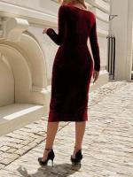 Vestido Midi de manga larga para mujer, falda ajustada de Color sólido, elegante, de lujo, para fiesta - details 10