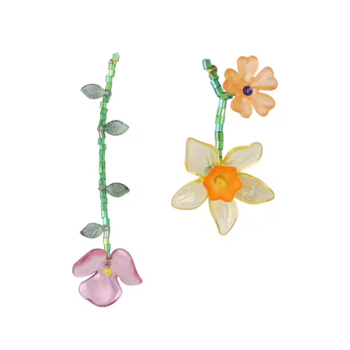 Collar de flores de resina hecho a mano, diseño minoritario de estilo coreano, pendiente colgante con cuentas, pendientes asimétricos con borlas de aleación, regalo de cumpleaños - 1
