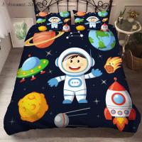 Juego de funda nórdica de dibujos animados para niños, ropa de cama con estampado de astronauta, tamaño King y Queen - details 2