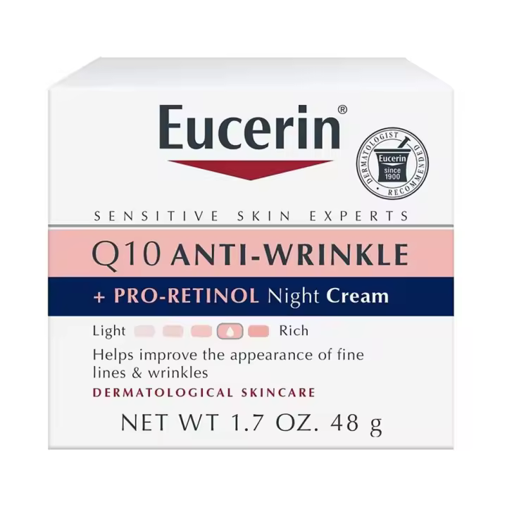Eucerin Q10 Noche antiarrugas + Pro-Retinol, crema facial para pieles sensibles, tarro de 1,7 oz - 1