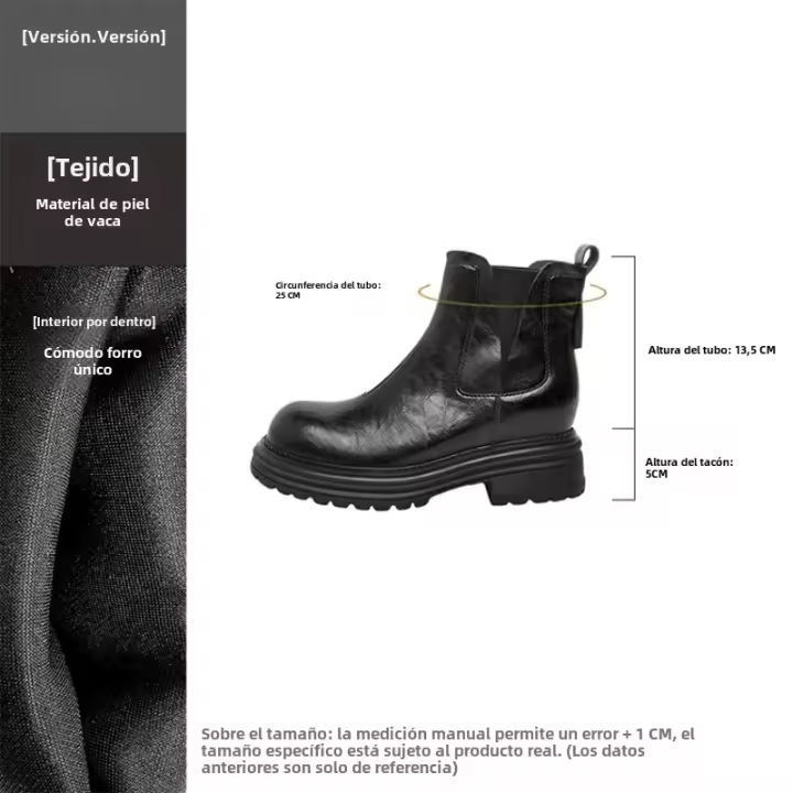 Botas Chelsea de realce interior lavadas de terciopelo de piel de vaca, botines cortos de suela gruesa estilo chimenea británica retro - 1
