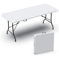Mesa Plegable Multifuncional 180 x 75 cm, Mesa de Fiesta con Asa de Transporte, para Jardín, Terraza, Balcón, Blanco - details 0
