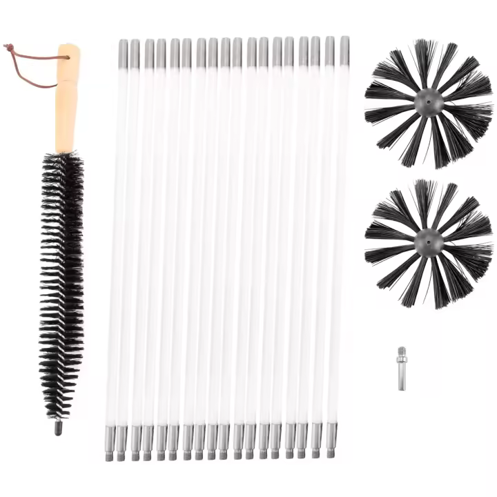 Cepillo de limpieza de chimenea de 22 piezas, juego de limpieza de ventilación de conductos con 18 varillas de nailon, para chimenea/ventilación de secadora/tubería de aguas residuales/campana extractora - 1