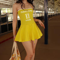 Vestido corto deportivo de playa para vacaciones de verano, sin tirantes, con estampado de letras de viento WQ057 - details 2