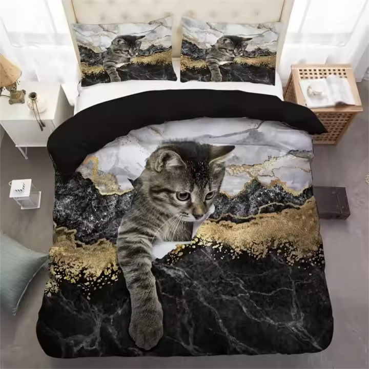 Conjunto de Funda de Almohada de Gato Encantador Suave, Transpirable, Cómodo con Tema de Animal 3D - 1