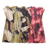 TRAFZA-Vestido largo con estampado para mujer, prenda de manga corta con cuello redondo y botones en la espalda, elegante y ajustado, para verano - details 1