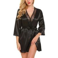 Albornoz de satén kimono para mujer, albornoz de media manga con borde ENCE para novias, vestido de novia, pijama, dormir, hogar de mujer - details 9