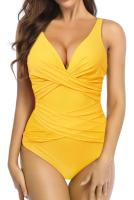 Bañador de una pieza con Control de barriga para mujer, traje de baño modesto con cuello en V - details 4
