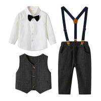 Conjunto de tres piezas de chaleco de caballero para niños de primavera, cárdigan de algodón de manga larga, pantalones de traje, ropa infantil de moda. - details 2