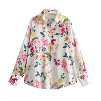 OUWU- Bazaleas Store Camisas y blusas elegantes Traf Camisa linda con estampado floral para mujer Blusa oficial con botones de satén - details 2